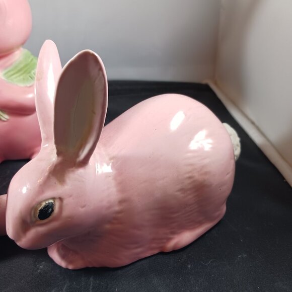 Vintage 5pcs Ceramic Bunny Rabbit Figurines Pink Glazed Shelf Decor - Picture 12 of 13